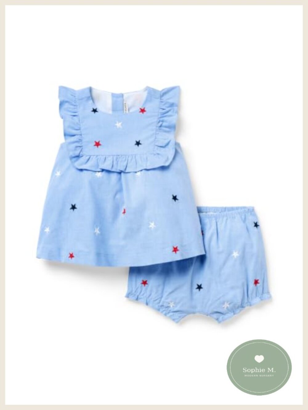Baby Embroidered Stars Matching Set Sleeveless Button Back 2 Piece Outfit